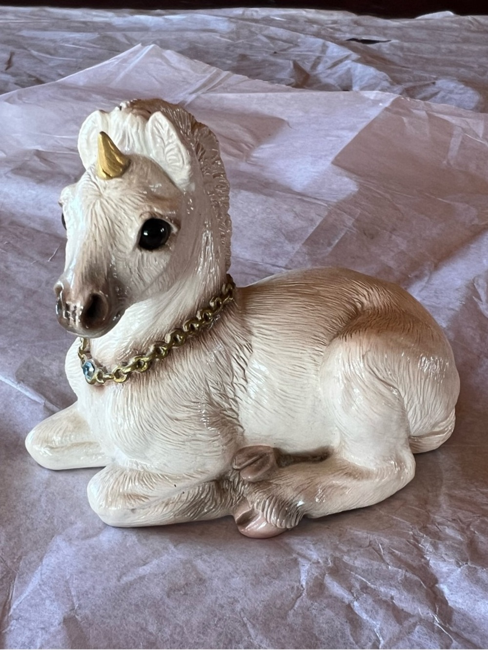 Like New Vintage White Ceramic Baby Unicorn Figurine with Gold Accents